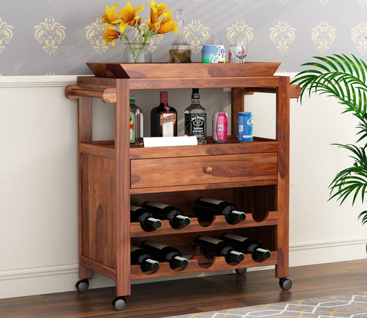 Solid Wood Bar Cabinet In Honey Finish