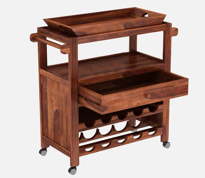 Solid Wood Bar Cabinet In Honey Finish