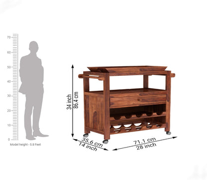 Solid Wood Bar Cabinet In Honey Finish