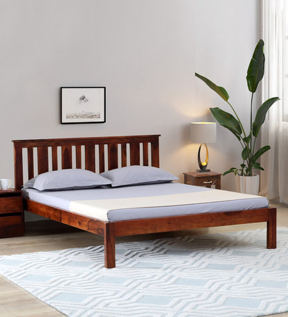 Sheesham Wood Queen Size Non Storage Bed In Honey Oak Finish