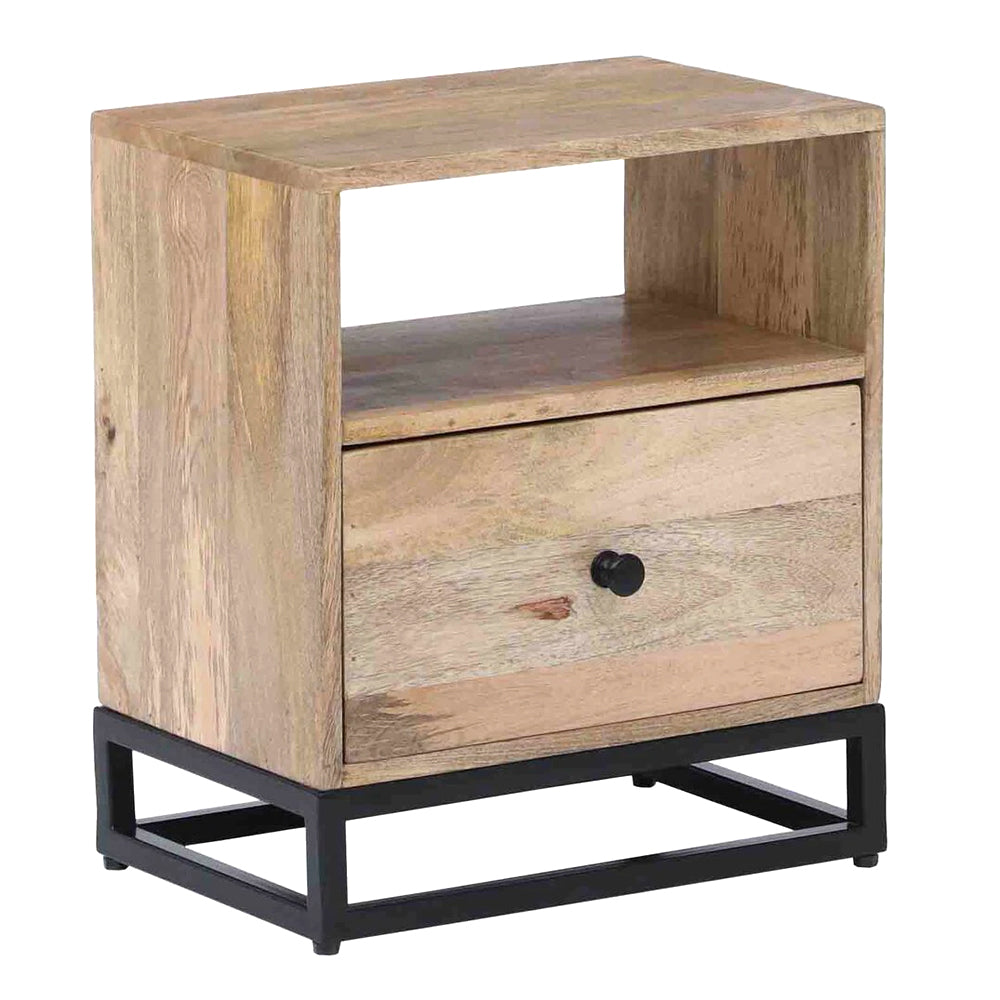 Solid Wood Bedside Tables In Natural Wood & Black Finish