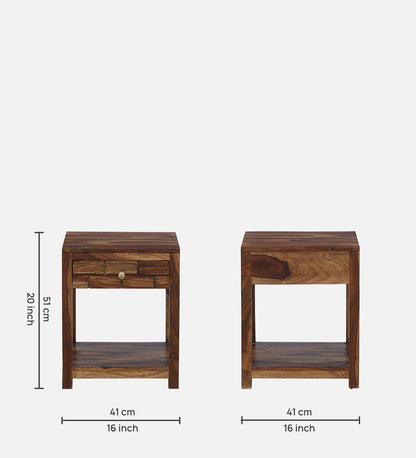 Sheesham Wood Bedside Table With Drawer In Provincial Teak Finish