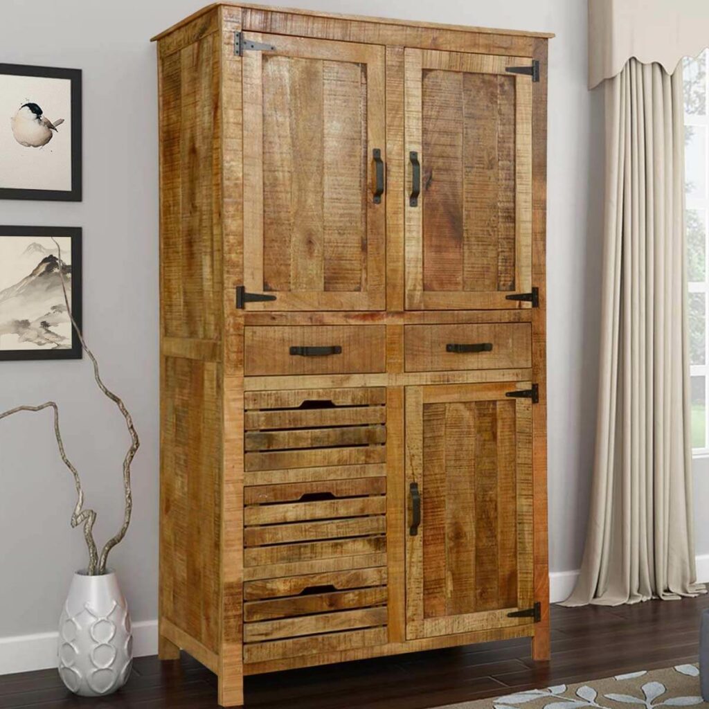 Solid Wood Wardrobe In Stone Finish