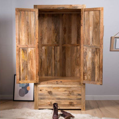 Solid Wood Wardrobe In Stone Finish