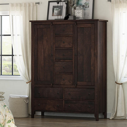 Solid Wood Wardrobe In Rustic Teak Finish
