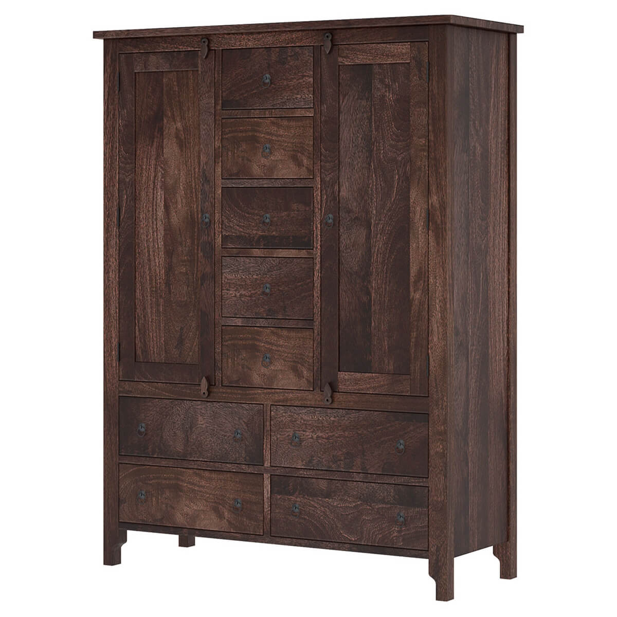 Solid Wood Wardrobe In Rustic Teak Finish