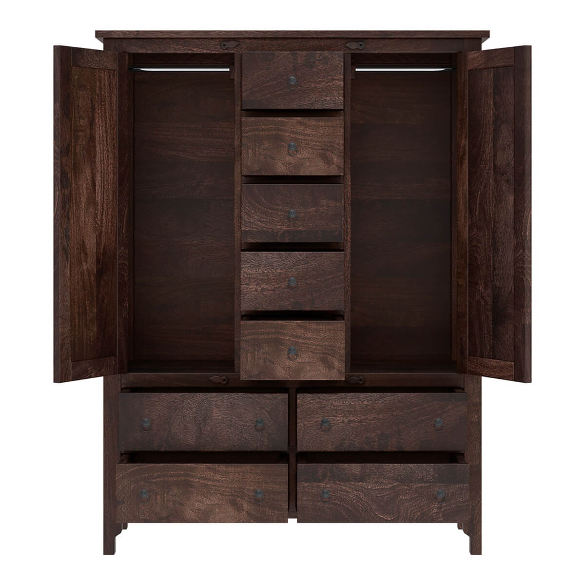 Solid Wood Wardrobe In Rustic Teak Finish