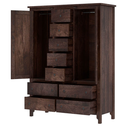 Solid Wood Wardrobe In Rustic Teak Finish