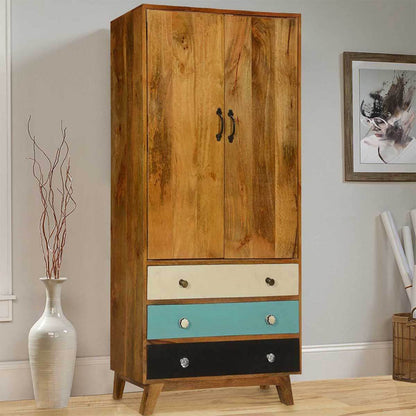 Solid Wood Wardrobe In Natural Finish