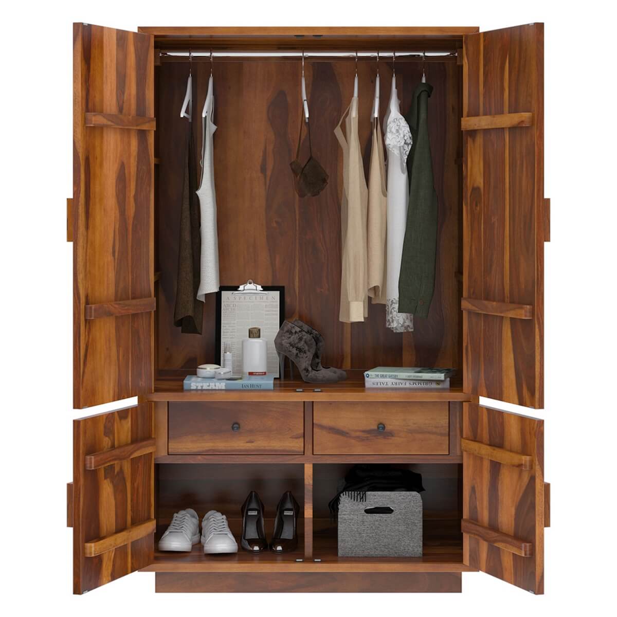 Solid Wood Wardrobe In Natural Finish