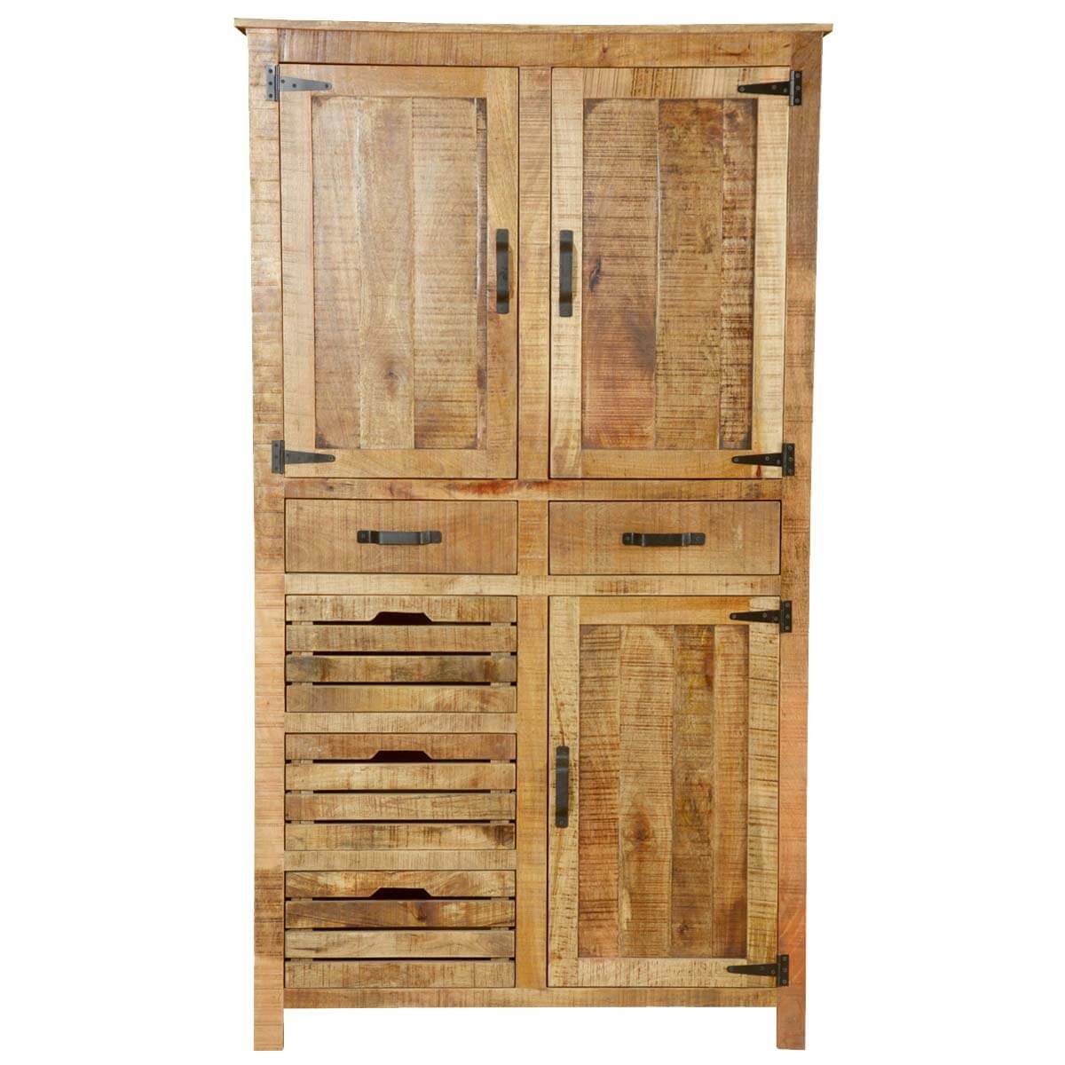 Solid Wood Wardrobe In Rustic Teak Finish