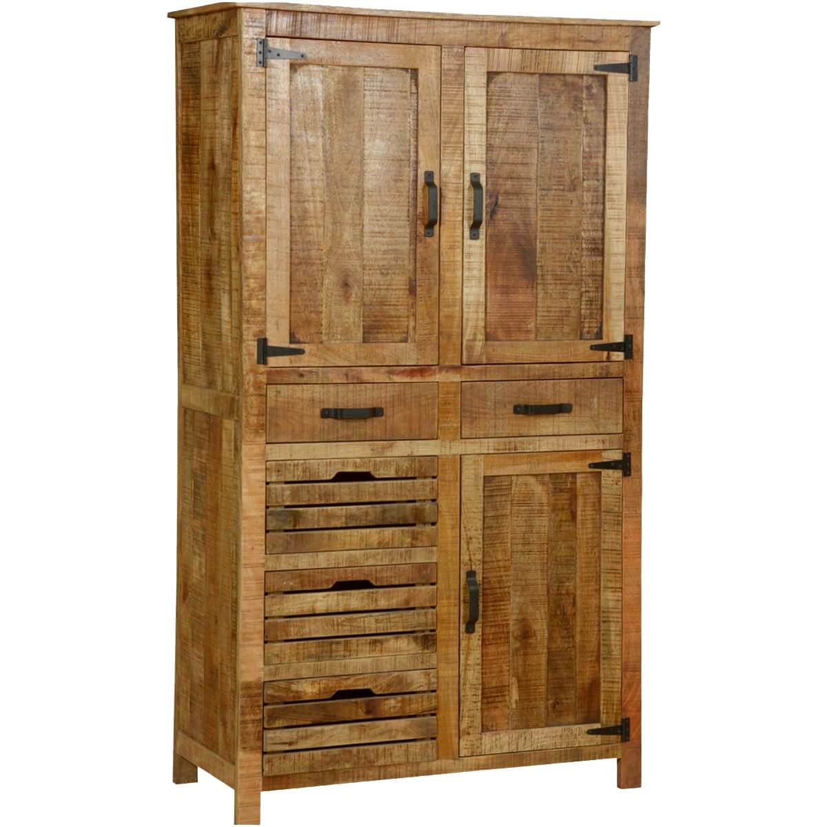 Solid Wood Wardrobe In Rustic Teak Finish