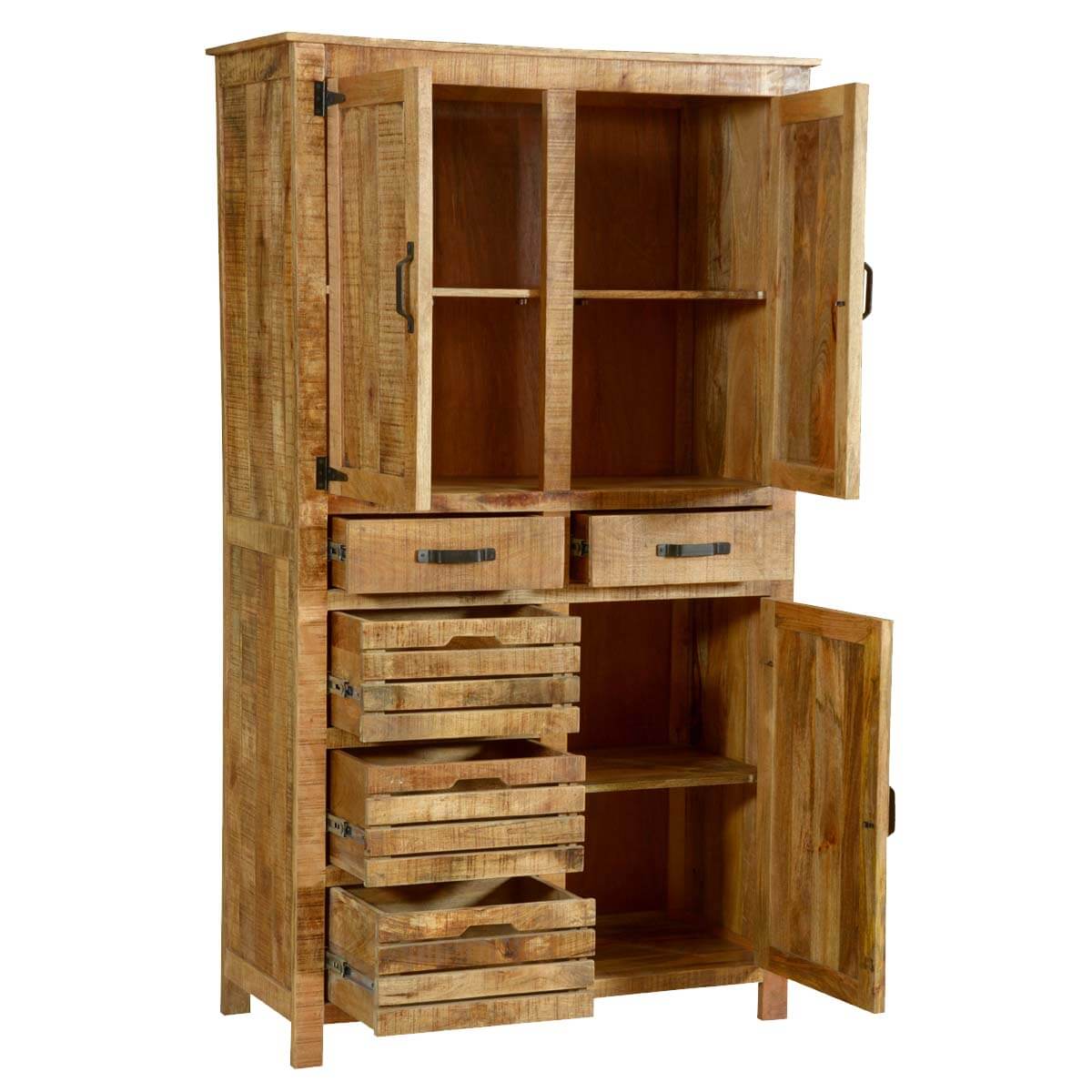 Solid Wood Wardrobe In Rustic Teak Finish