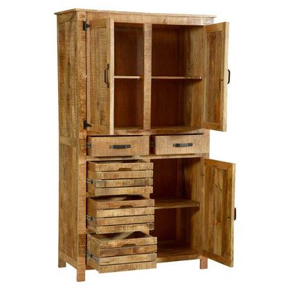 Solid Wood Wardrobe In Rustic Teak Finish