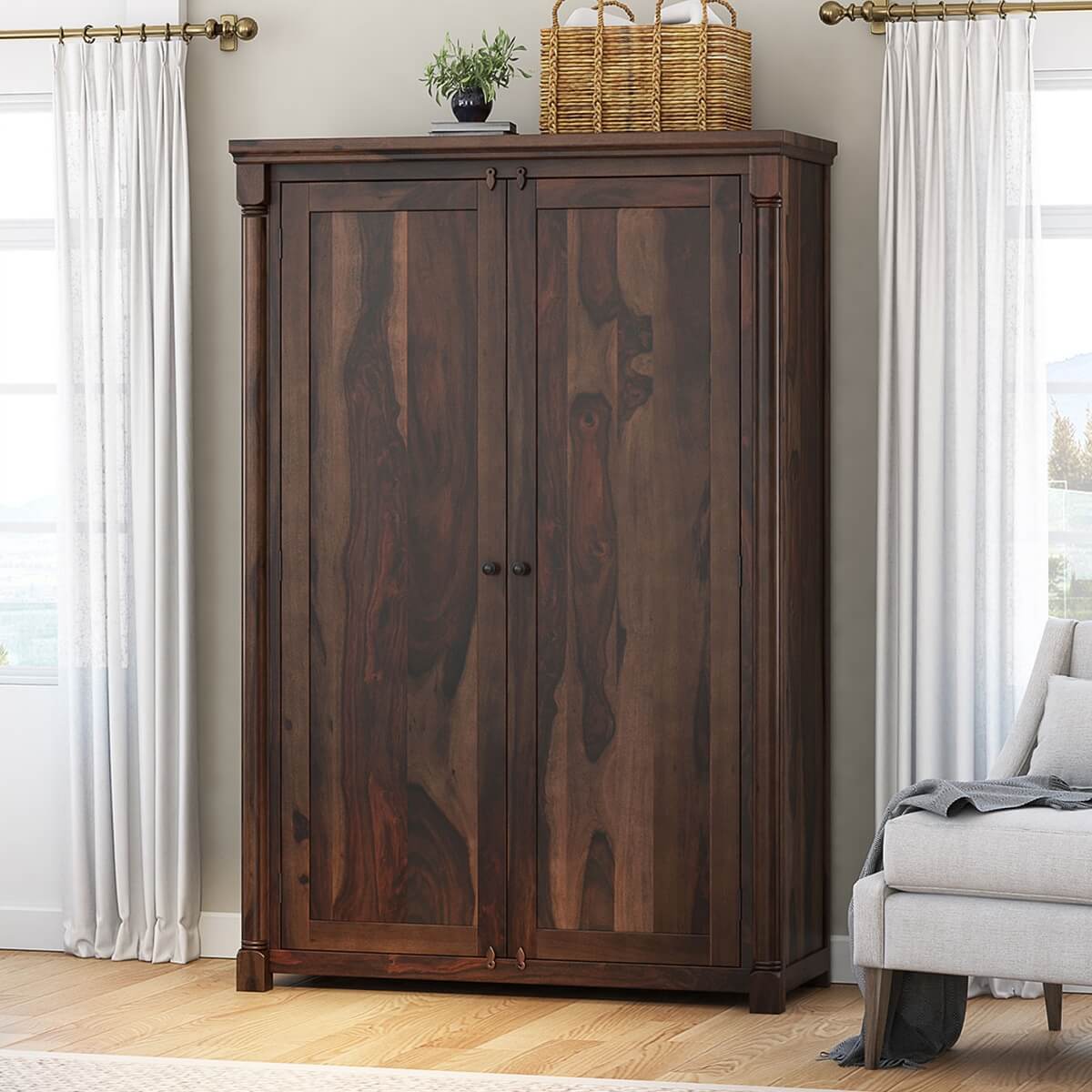 Solid Wood Wardrobe In Walnut Finish