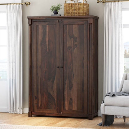 Solid Wood Wardrobe In Walnut Finish