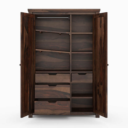 Solid Wood Wardrobe In Walnut Finish