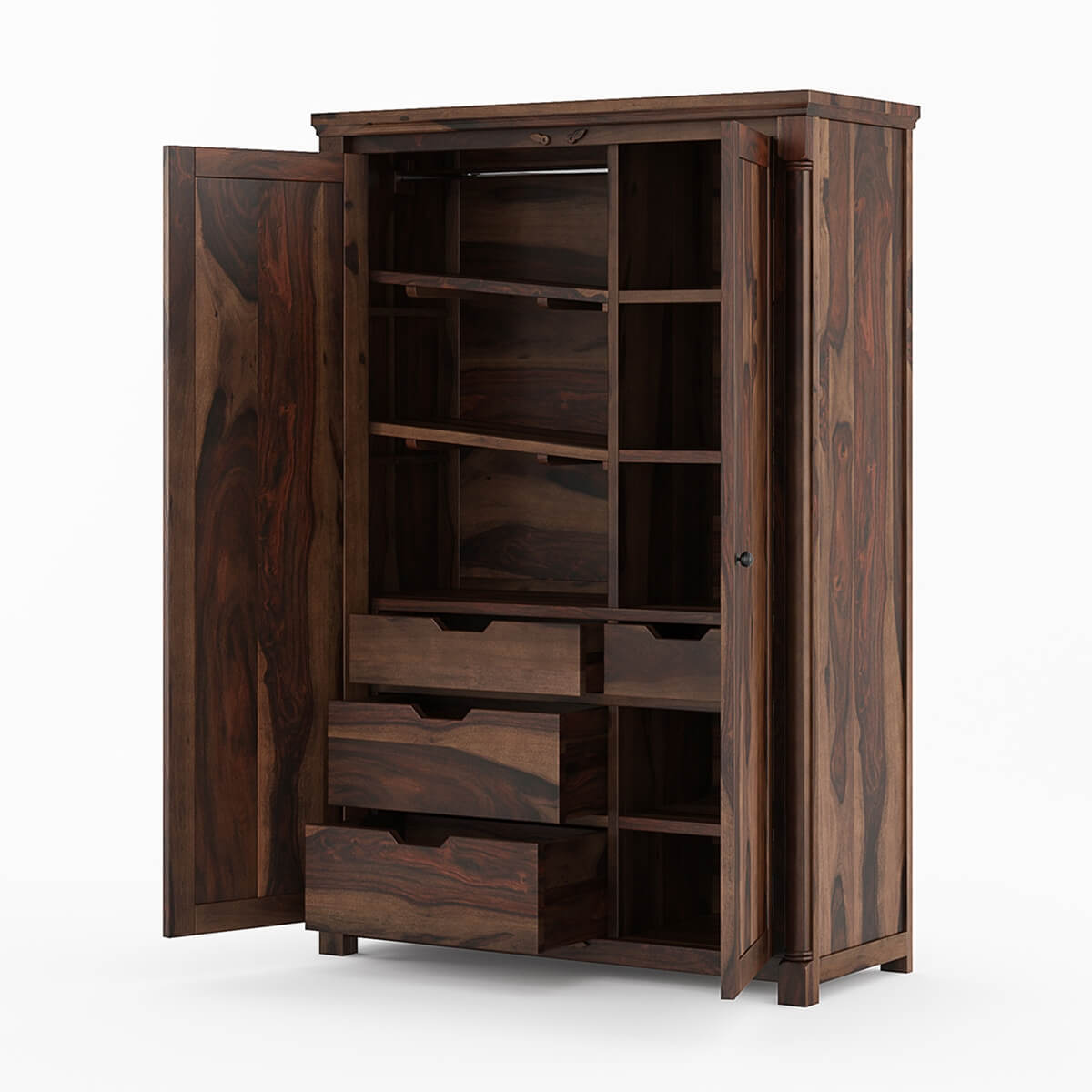 Solid Wood Wardrobe In Walnut Finish