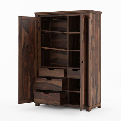 Solid Wood Wardrobe In Walnut Finish