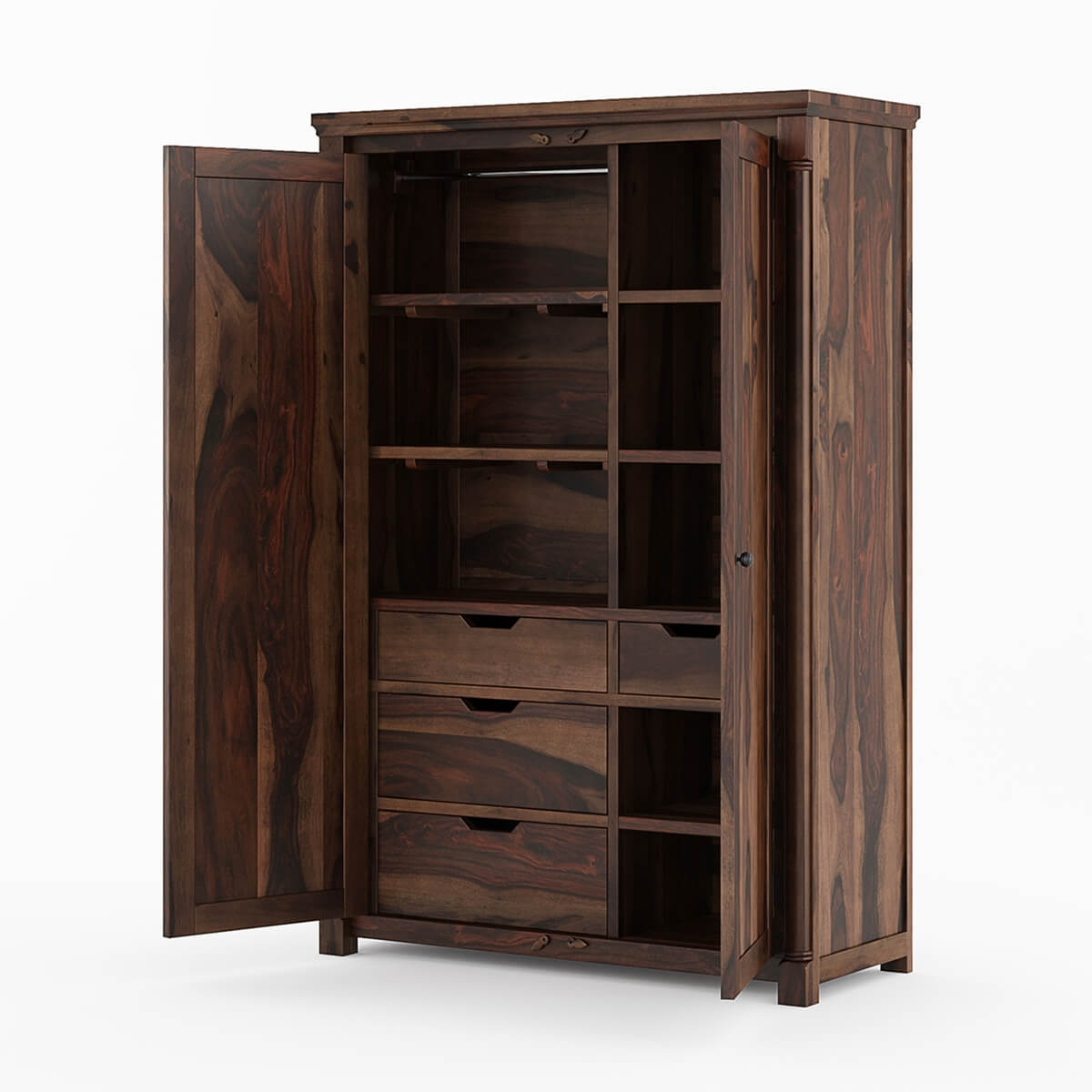 Solid Wood Wardrobe In Walnut Finish