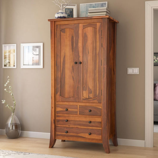 Solid Wood Wardrobe In Natural Finish