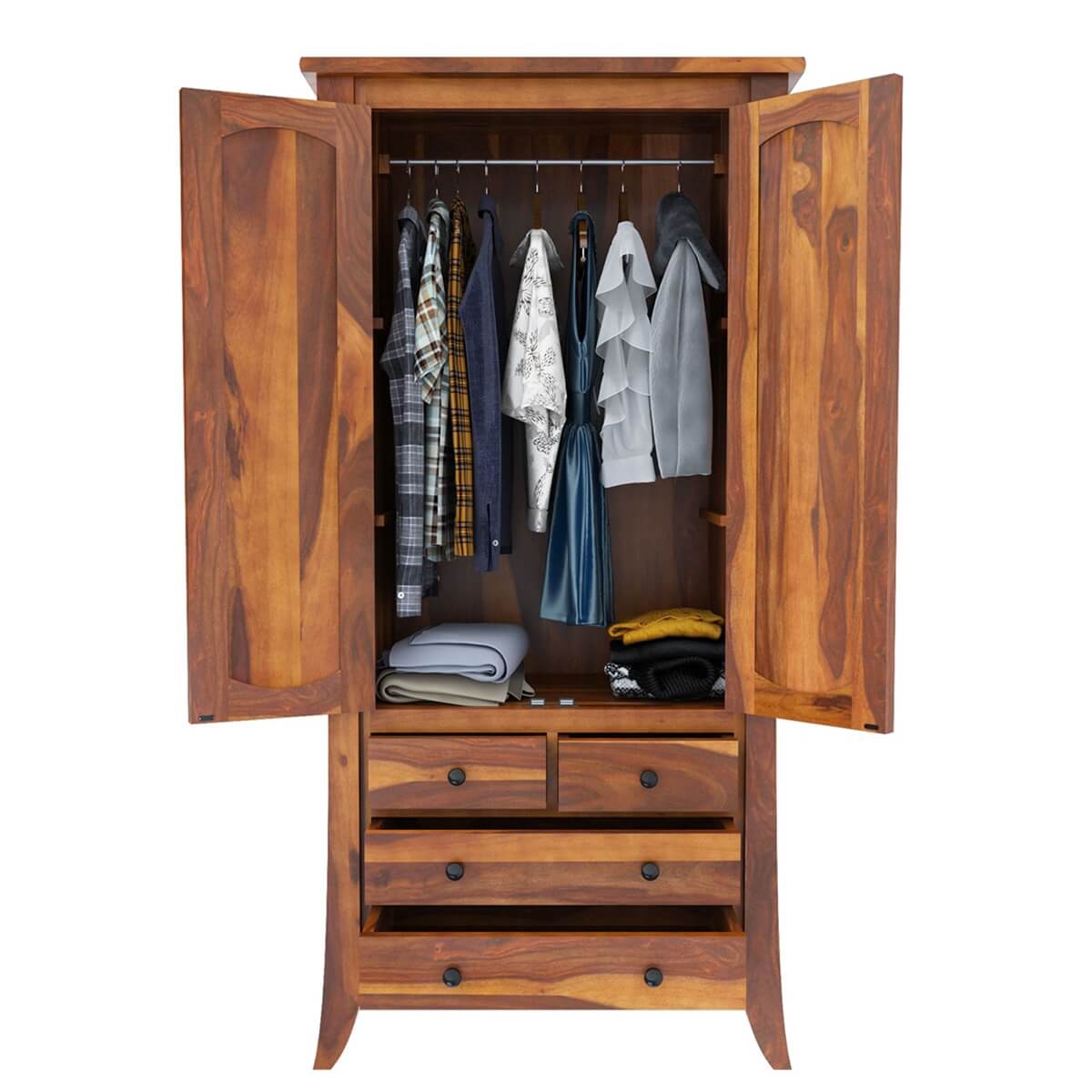 Solid Wood Wardrobe In Natural Finish