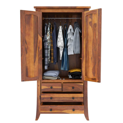Solid Wood Wardrobe In Natural Finish
