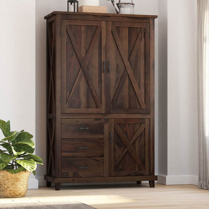 Solid Wood Wardrobe In Walnut Finish