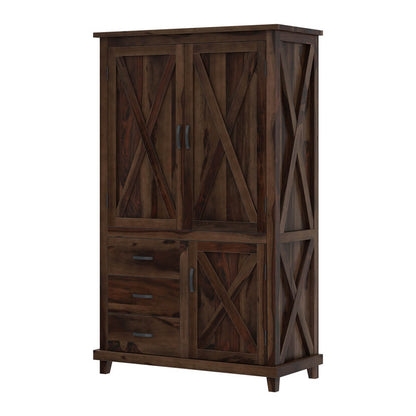 Solid Wood Wardrobe In Walnut Finish