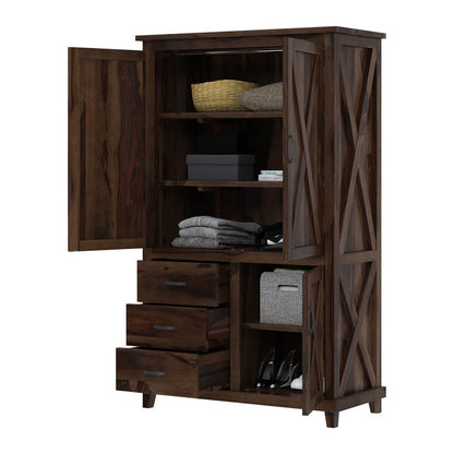 Solid Wood Wardrobe In Walnut Finish