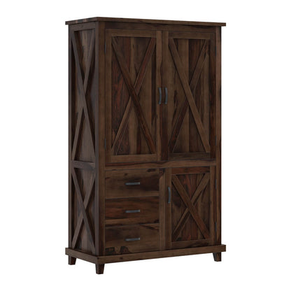 Solid Wood Wardrobe In Walnut Finish