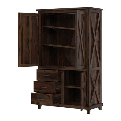Solid Wood Wardrobe In Walnut Finish