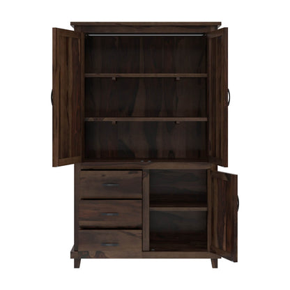 Solid Wood Wardrobe In Walnut Finish