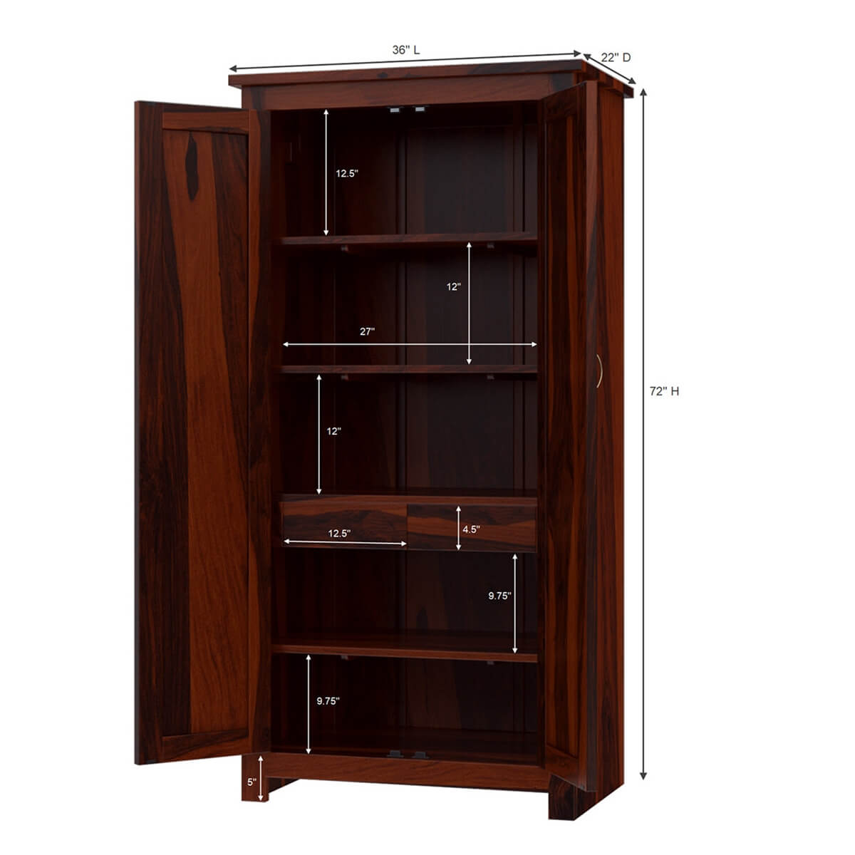 Solid Wood Wardrobe In Rosewood Finish