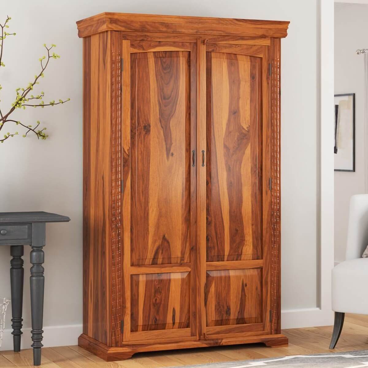 Solid Wood Wardrobe In Natural Finish