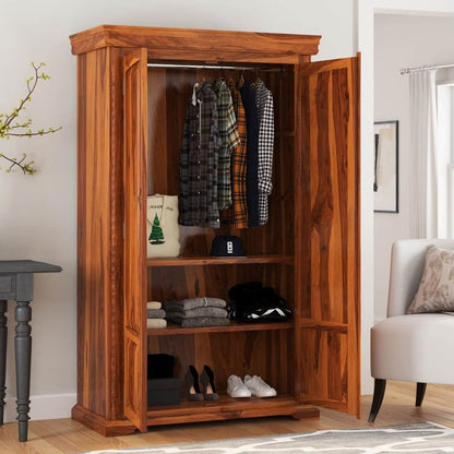 Solid Wood Wardrobe In Natural Finish