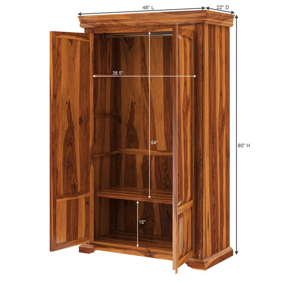 Solid Wood Wardrobe In Natural Finish