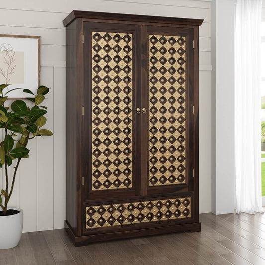 Solid Wood Wardrobe In Walnut Finish