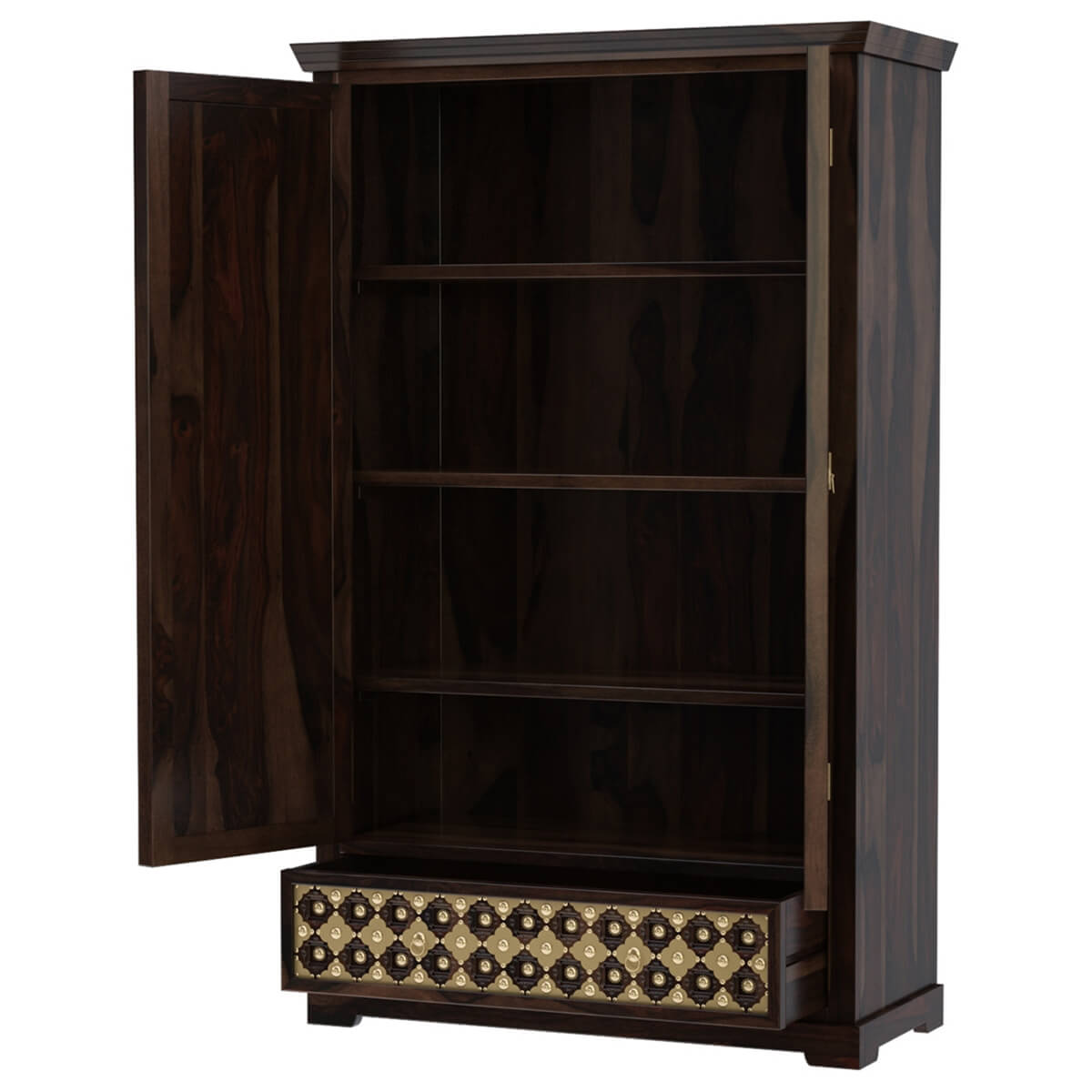Solid Wood Wardrobe In Walnut Finish