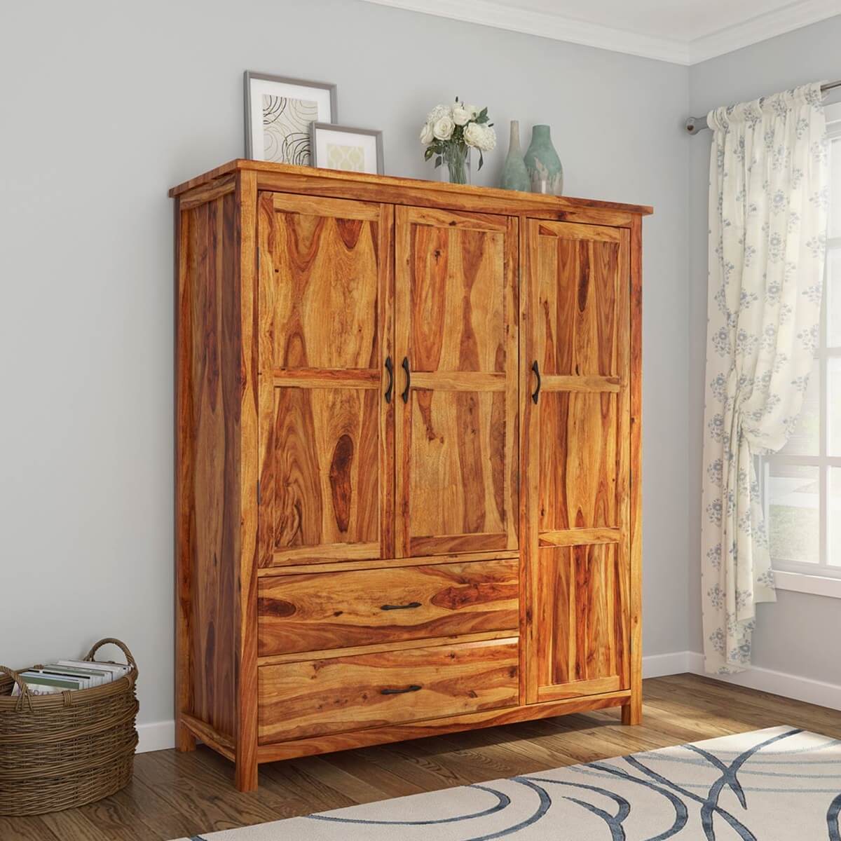 Solid Wood Wardrobe In Natural Finish
