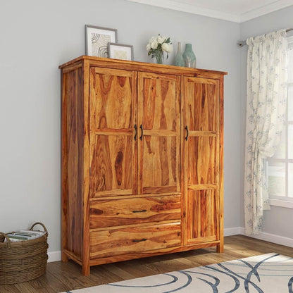 Solid Wood Wardrobe In Natural Finish