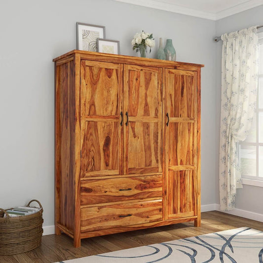 Solid Wood Wardrobe In Natural Finish