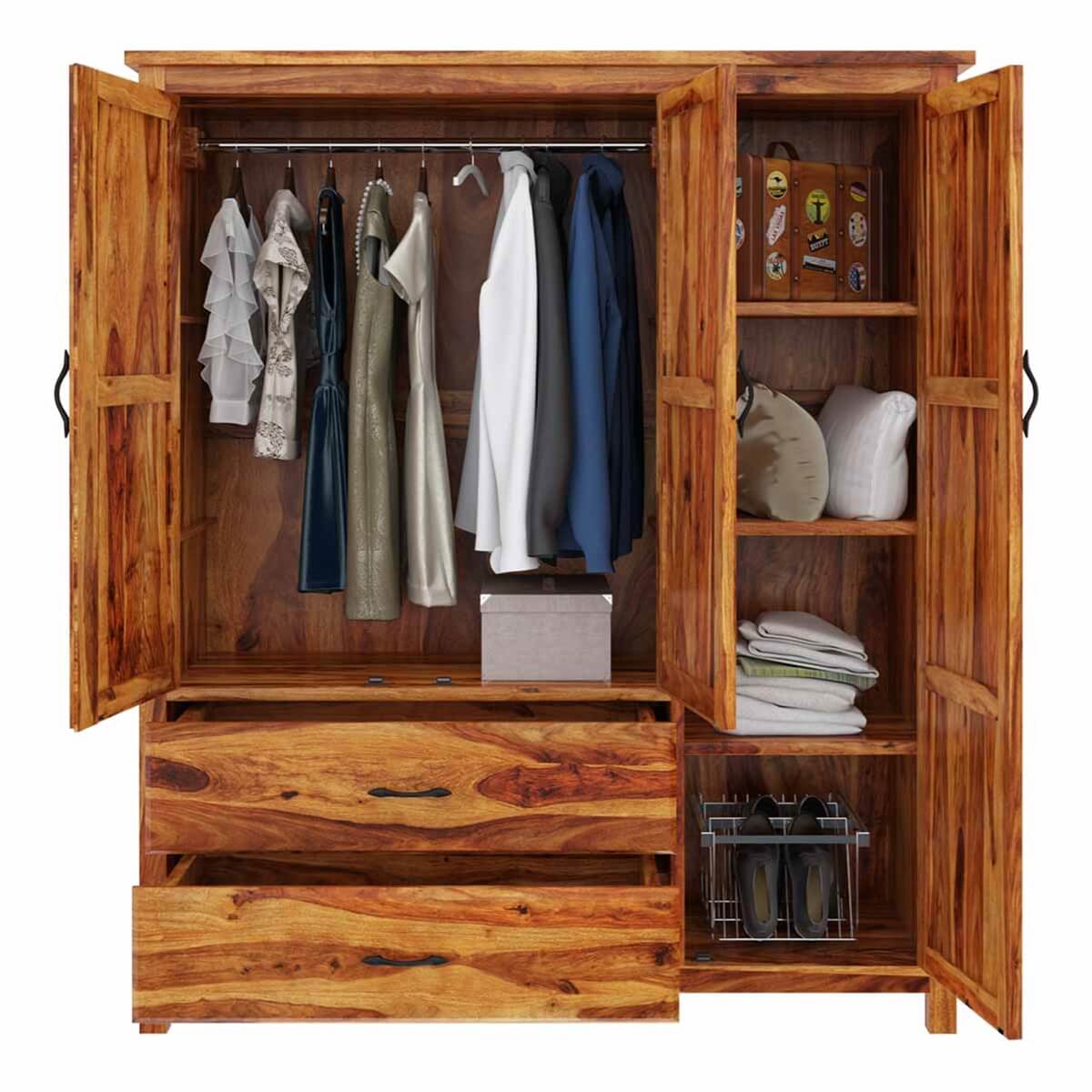 Solid Wood Wardrobe In Natural Finish