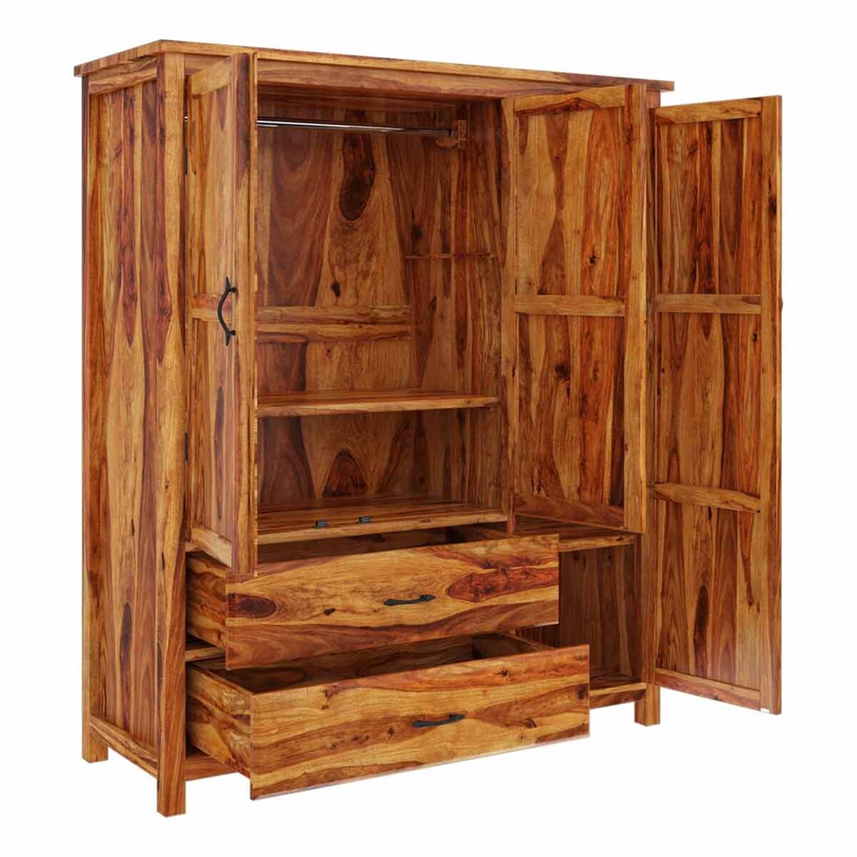 Solid Wood Wardrobe In Natural Finish