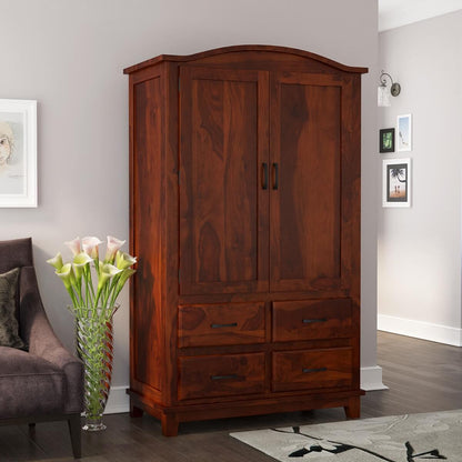 Solid Wood Wardrobe In Rosewood Finish