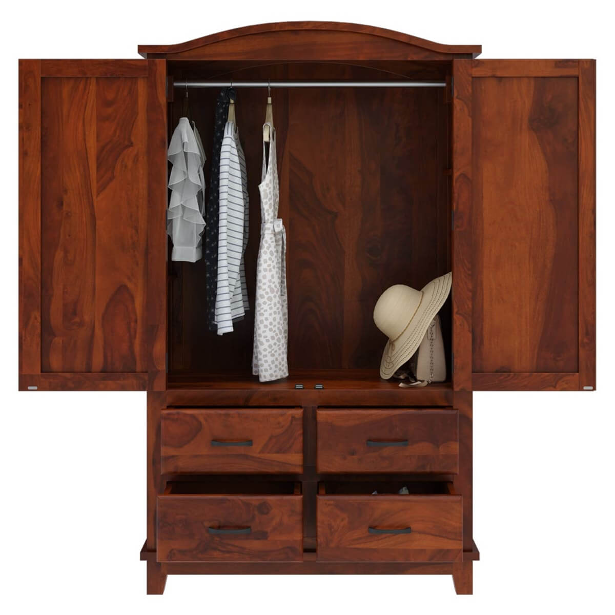 Solid Wood Wardrobe In Rosewood Finish