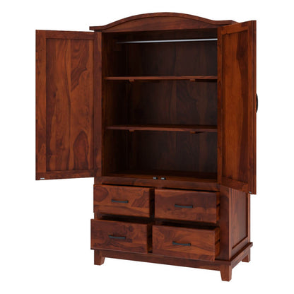 Solid Wood Wardrobe In Rosewood Finish