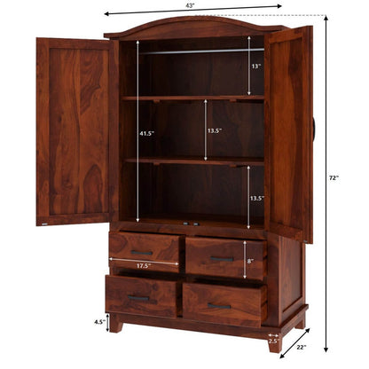 Solid Wood Wardrobe In Rosewood Finish