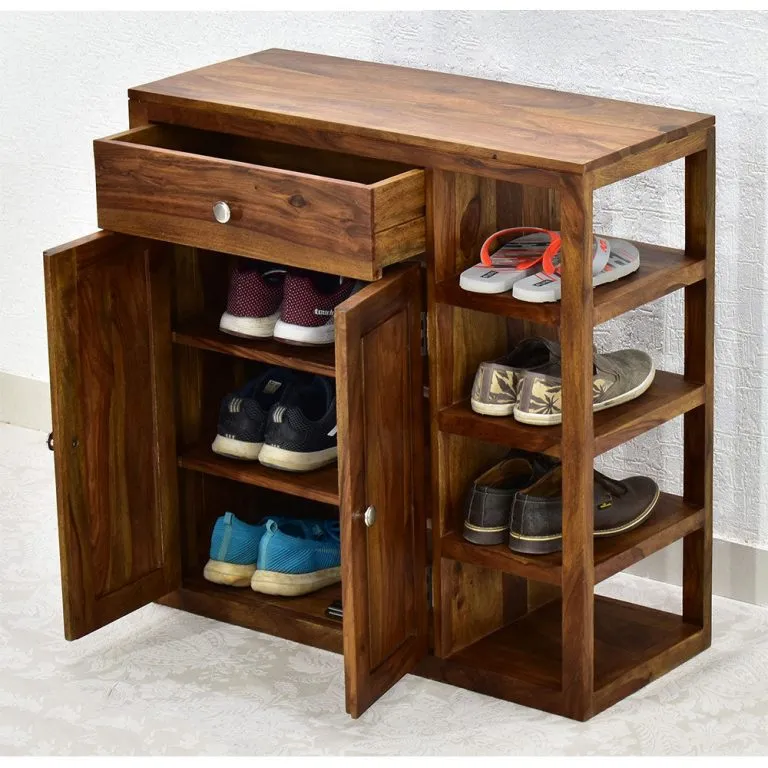 Solid Wood Shoe Rack In Teak Finish
