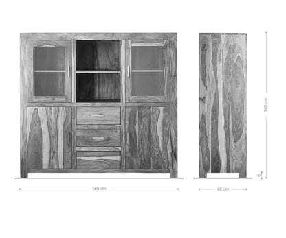 Solid Wood Crockery Unit In Brown Finish